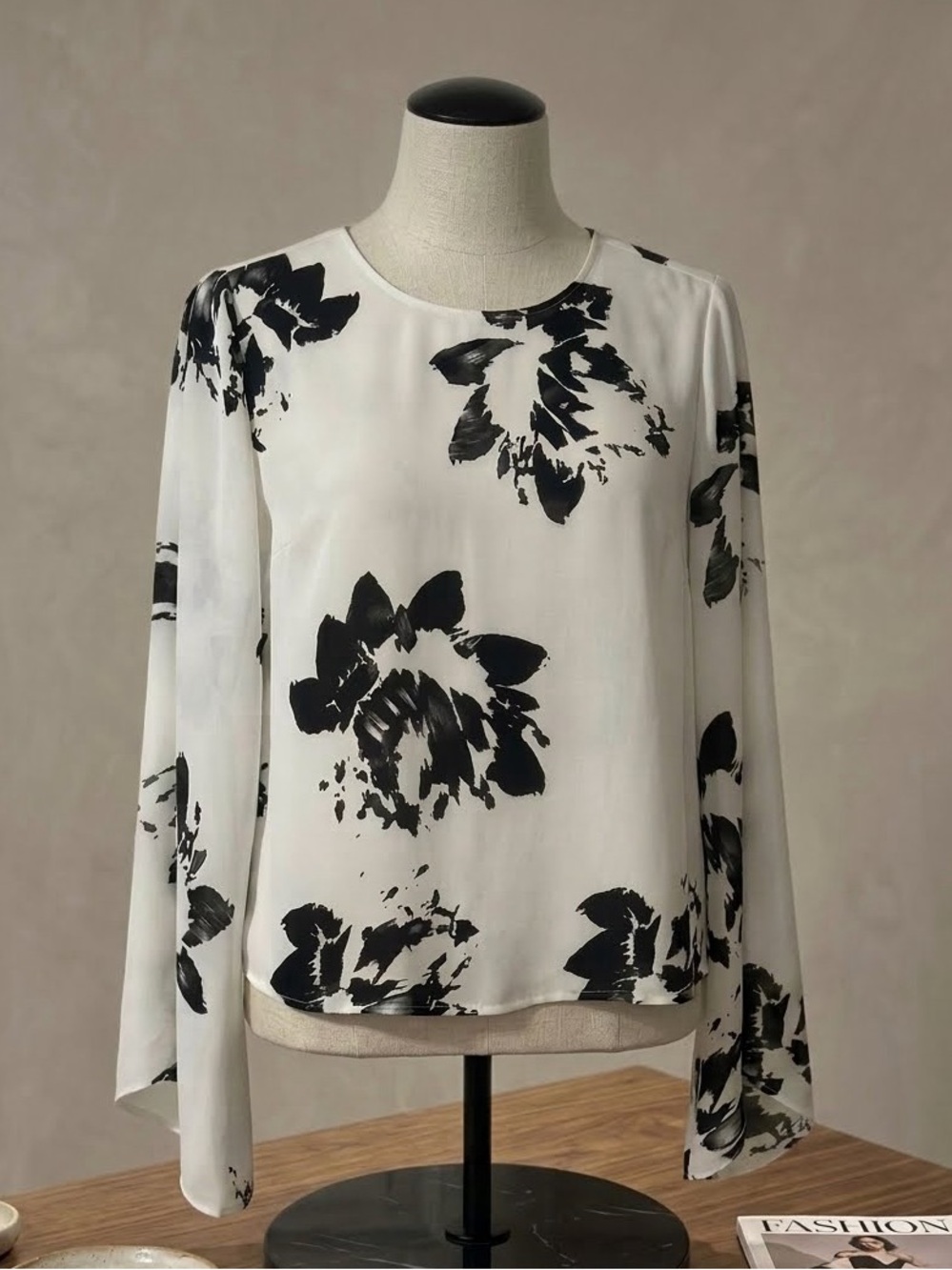 Vince Camuto White Blouse with Black Floral Print